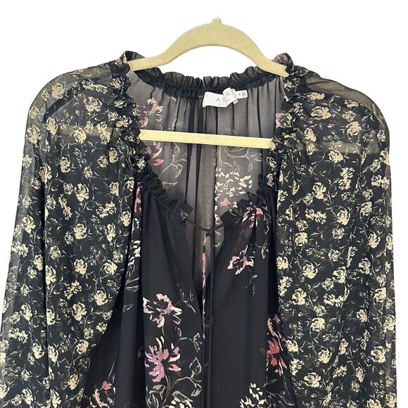 ASTR The Label Becky Floral Sheer Blouse Womens Top Size‎ M Boho Peasant Black - Picture 5 of 6